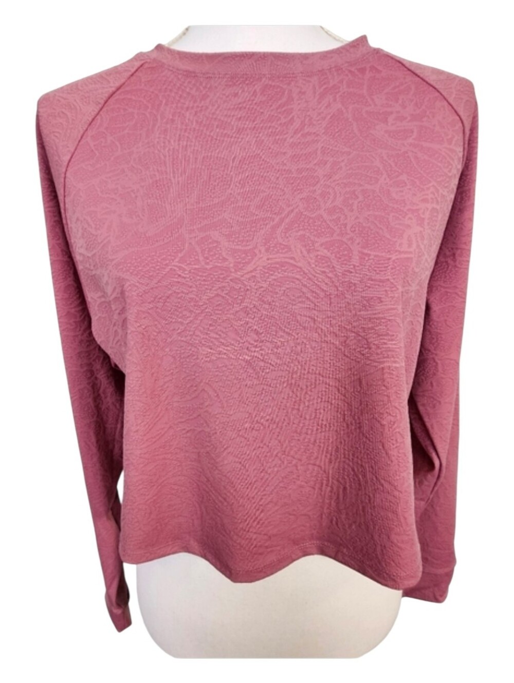 Move Theology Pink Rose Jacquard Oversized Long Sleeve Top Women's Size L